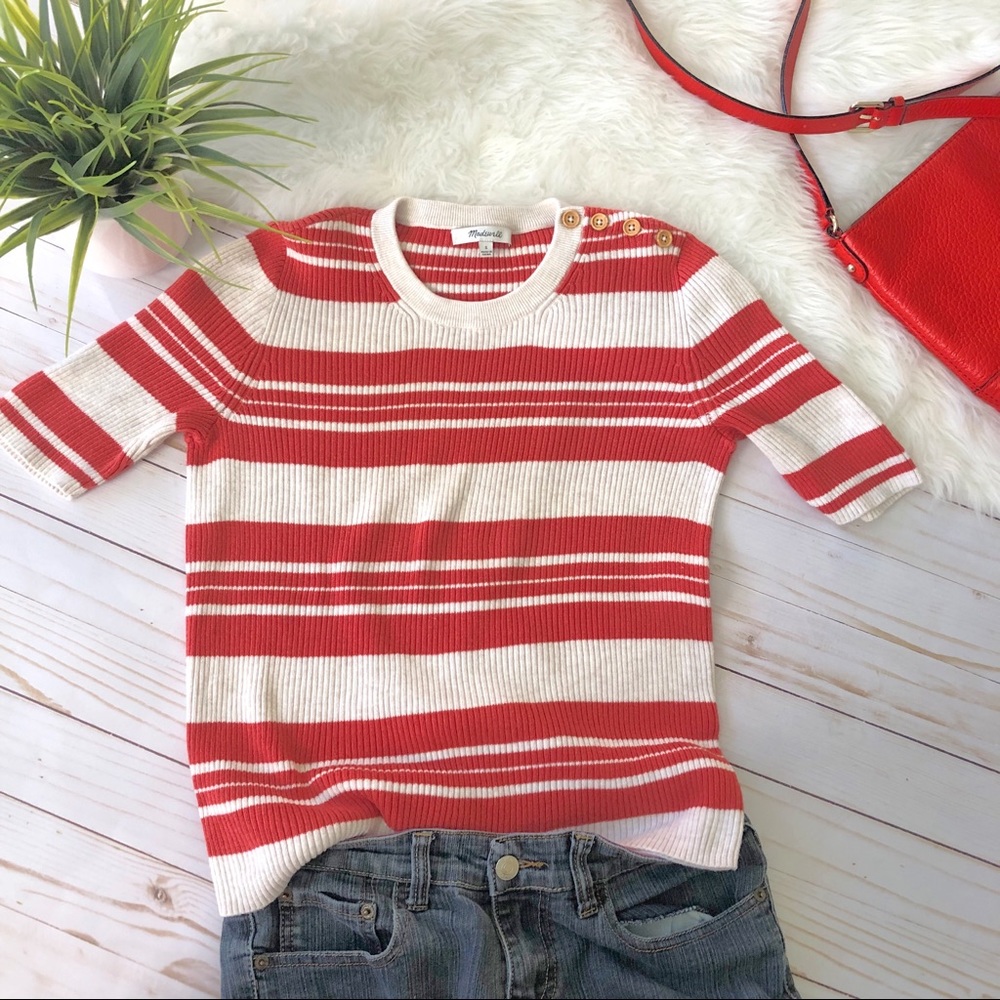 Madewell rust striped ribbed sweater sz S